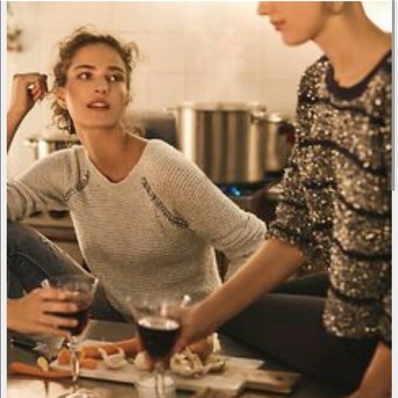 Anthropology Festive Holidays sparkling slightly oversized and cropped pullover - Picture 1 of 10